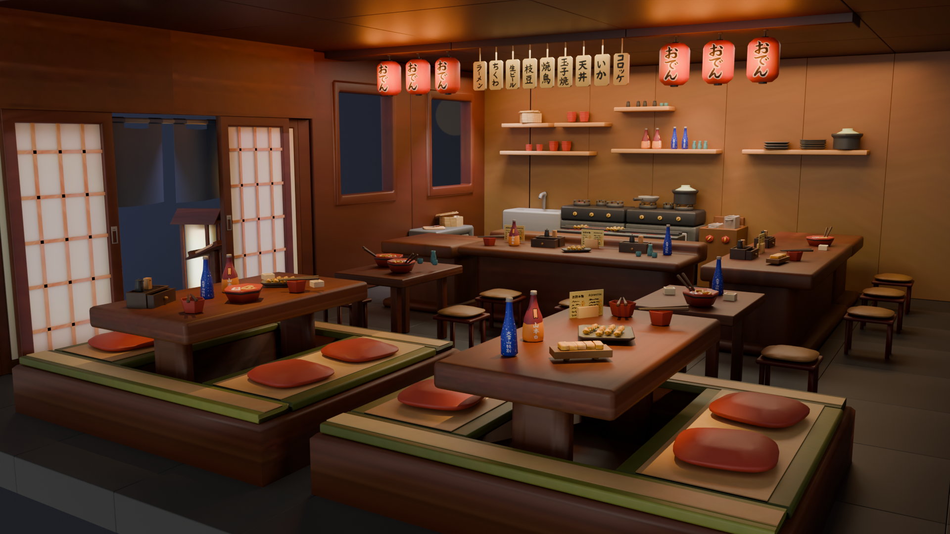 Japanese Izakaya low-poly asset pack